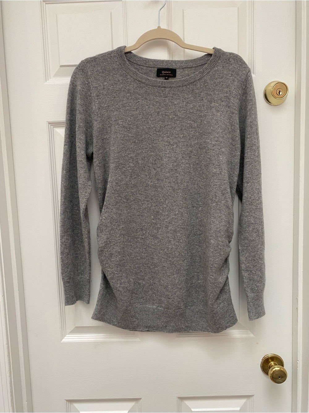 Quince Gray 100% Organic Cashmere Crewneck Sweater w Side Ruching - Medium